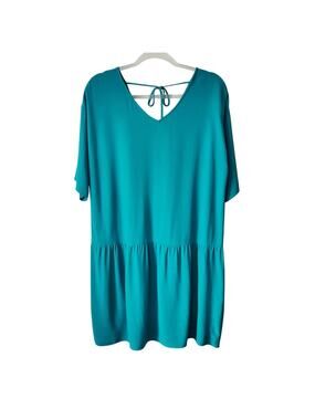 Eileen Fisher Mini Shift Dress S Teal Minimalist Lagenlook Coastal Modern Flaw